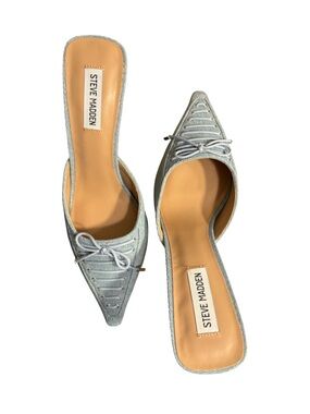 Steve Madden Brianne Denim Fab Pointed Toe Mule with Lace-Up Detail 9.5 Fits 9